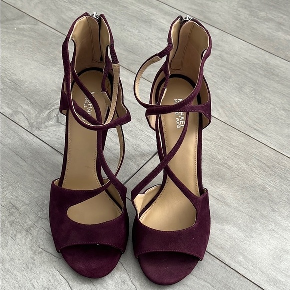 MICHAEL KORS Eggplant Purple Suede Strappy Heels, Size 8 - Picture 2 of 12